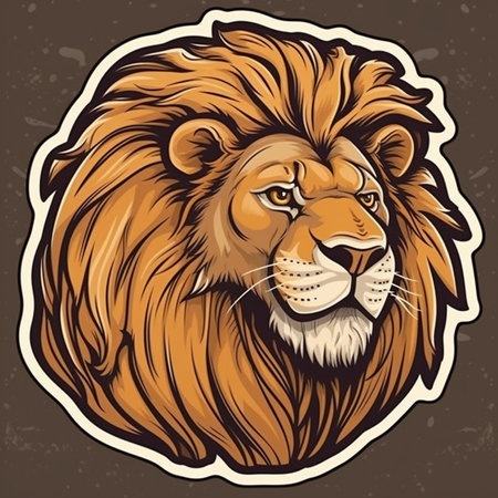 Lion head in engraving style on dark background. Vector illustration.の素材