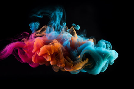 Abstract multicolored smoke on a black background. Background from the smoke of vapeの素材