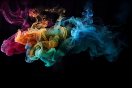 Colorful smoke isolated on black background. Abstract background for design.の素材