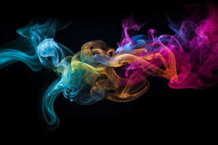 Colorful smoke isolated on black background. Abstract background of colorful smokeの素材