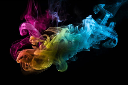 Abstract multicolored smoke on a black background. Background from the smoke of vapeの素材