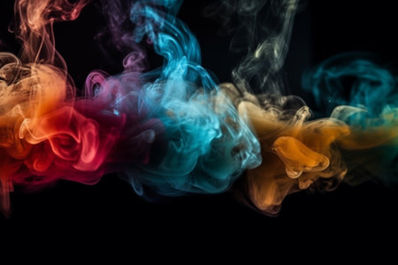 Colorful smoke isolated on black background. Abstract background of colorful smokeの素材