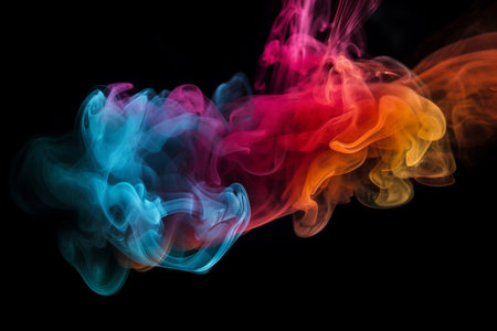 Colorful abstract smoke isolated on black background. Background from the smoke of vapeの素材