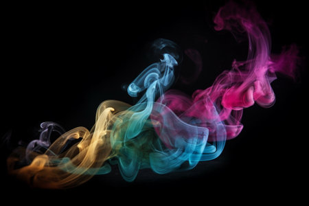 Colorful smoke isolated on black background. Abstract background of colorful smokeの素材