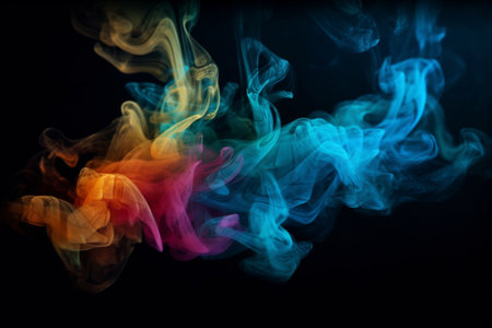 Abstract multicolored smoke on a black background. Background from the smoke of vapeの素材