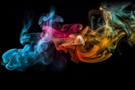 Colorful smoke isolated on black background. Abstract background for design.の素材