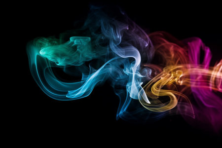 Colorful smoke isolated on black background. Abstract multicolored smokeの素材