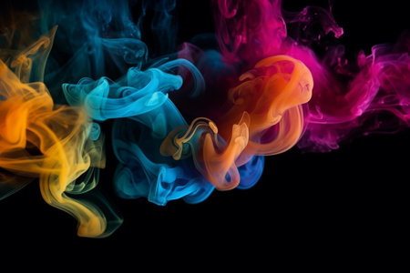 Abstract smoke isolated on black background,Rainbow coloured smoke of vapeの素材