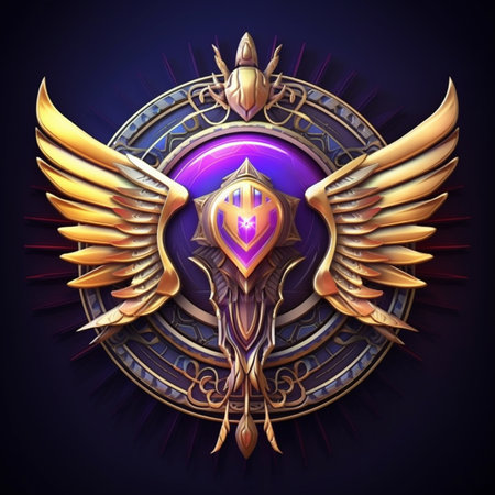 Luxury shield with wings and crown. 3d illustration.の素材