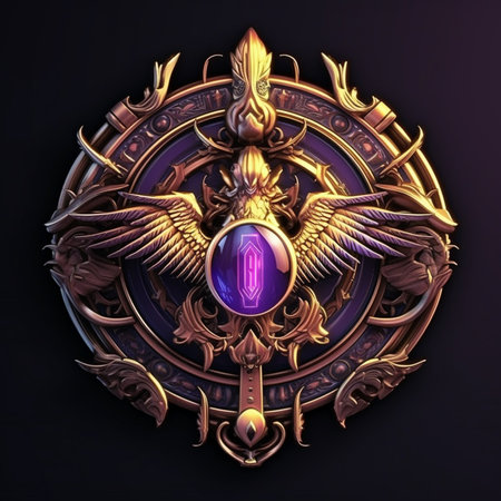 Luxury shield with wings and runes. 3d illustration.の素材