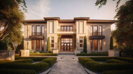 3d render of a beautiful villa in the evening light.の素材