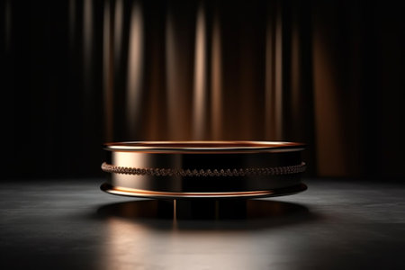 Golden podium on dark background. Mock up, 3D Renderingの素材
