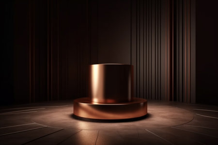 3d rendering of golden pedestal or podium on dark background. Luxury product displayの素材