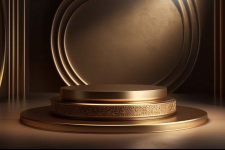 3d render of golden podium for product presentation. Luxury pedestal.の素材