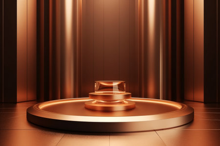 3d render of golden podium with pedestal. Luxury backgroundの素材