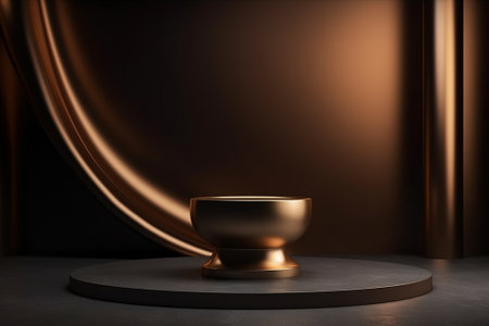 3d render of golden podium on a dark background. Mock up for designの素材