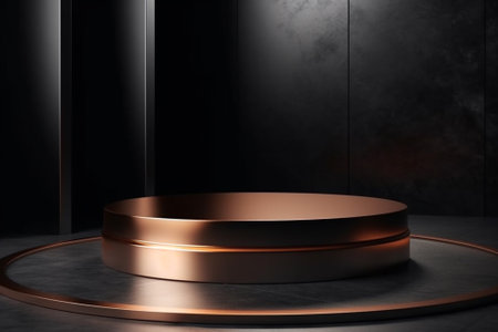 Round golden podium on dark background. Mock up, 3D Renderingの素材