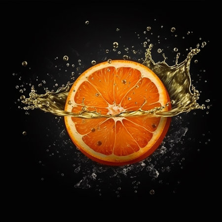 Orange fruit in water splash isolated on black background. 3d illustrationの素材