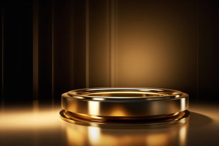 Golden podium on black background. 3d rendering, 3d illustration.の素材