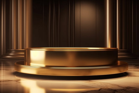 3d rendering of golden podium for product placement. Luxury background.の素材