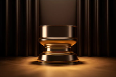 Cosmetic podium with gold base on brown background. 3d renderingの素材
