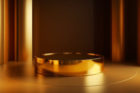 3d render of golden podium for product presentation. Abstract background.の素材