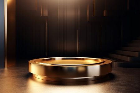 Abstract gold podium on dark background. 3d render. Mock upの素材