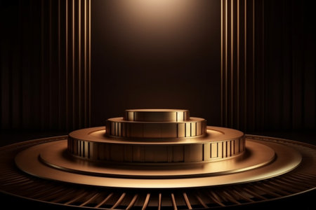 Golden podium on dark background. 3d render. Luxury designの素材