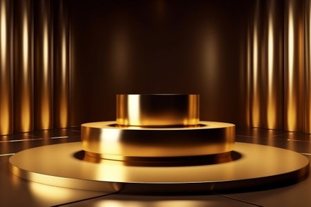 3d rendering of golden podium for product presentation. Abstract background.の素材