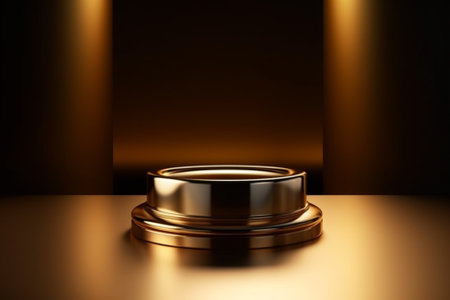 Golden podium on a dark background. 3d rendering, 3d illustrationの素材