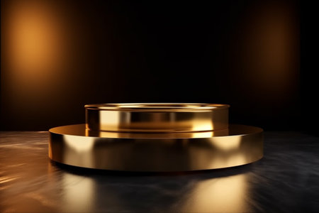 Golden podium on dark background. 3d render. Luxury pedestalの素材
