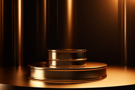 3d render of golden podium for product display. Luxury pedestalの素材