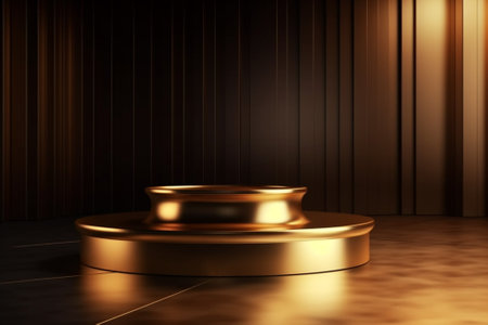 3d render of golden podium on dark background. Luxury product displayの素材