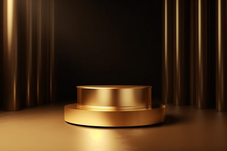 3d render of golden podium for product presentation. Luxury backgroundの素材