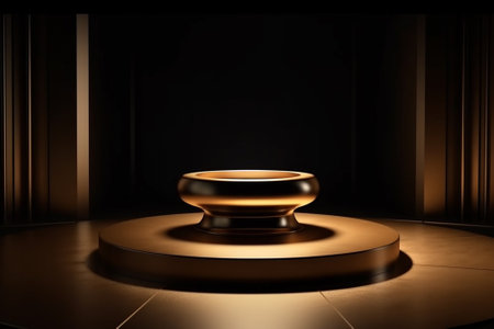 3d render of golden podium on black background. Luxury product display.の素材