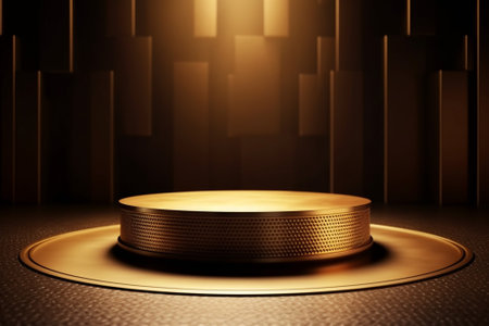 Golden podium on the dark background. 3d rendering, 3d illustration.の素材