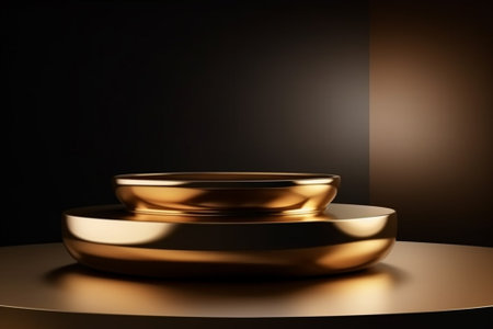 Golden podium on black background. 3d render. Minimal scene.の素材