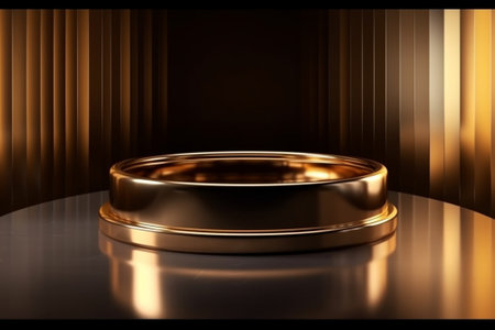 Golden pedestal on a black background. 3d rendering. 3d illustration.の素材