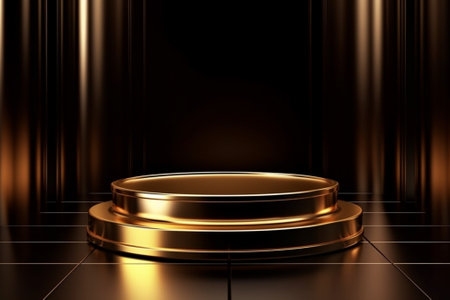 Golden podium on black background. Realistic 3d vector illustration.の素材
