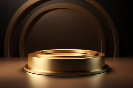 3d render of golden podium on black background with copy space.の素材