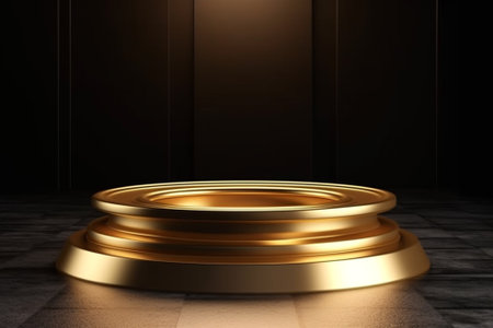 golden pedestal on the floor. 3d rendering mock upの素材
