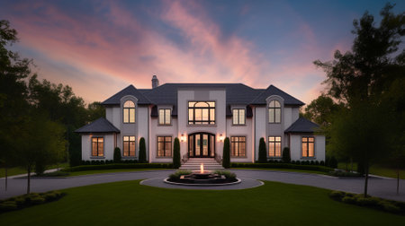 3d rendering of modern cozy classic house in colonial style with garage.の素材