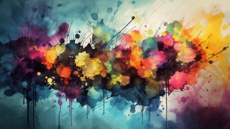 Colorful watercolor background with grunge paint splashes on itの素材
