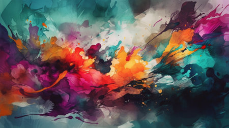 Abstract watercolor background with colorful splashes. Digital art painting.の素材