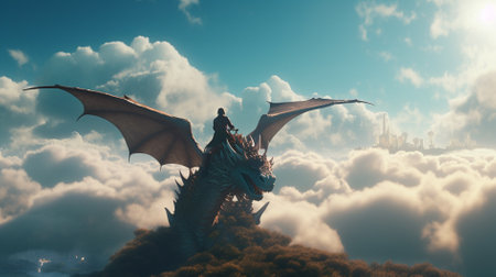 dragon flying above the clouds.3d render.3d illustrationの素材