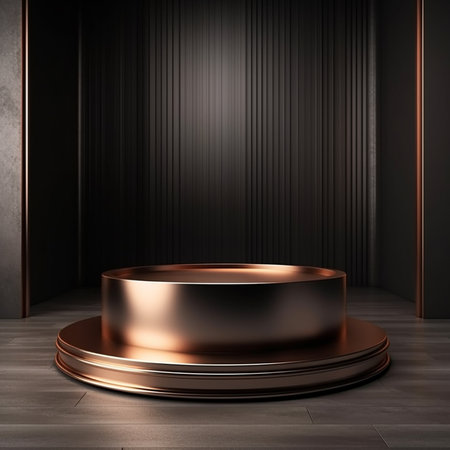 Golden podium on dark background. Mock up, 3D Renderingの素材