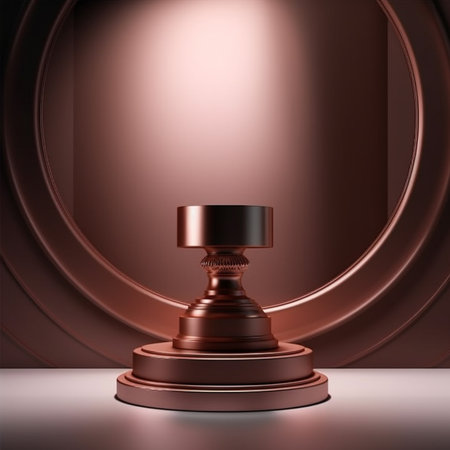 3d rendering of a brown podium with a black lamp in the middleの素材