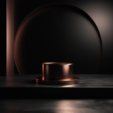 Abstract black pedestal on a dark background. 3d rendering.の素材