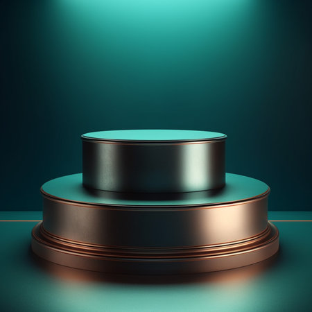 3d render, abstract background, round pedestal, podium for product presentationの素材