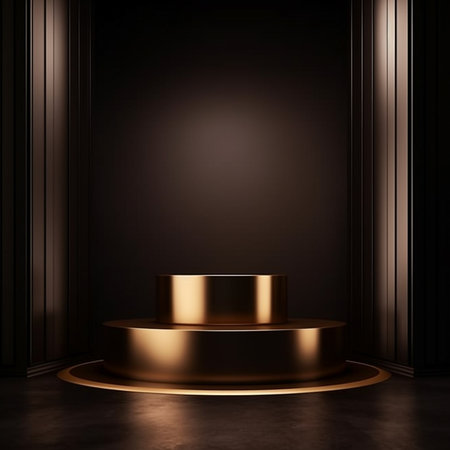 Golden podium on a dark background. 3d rendering, 3d illustrationの素材